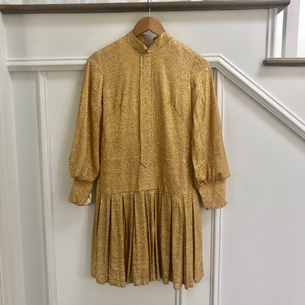 Rare 1960s Vintage Gold Shimmer Skater Mini Dress ✨